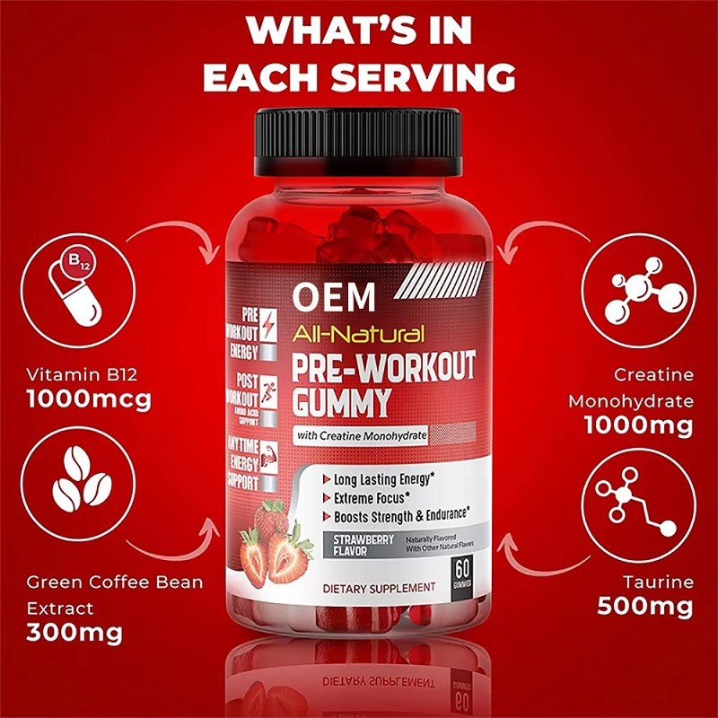 Creatine Monohydrate Gummy Bear Supplement with Green Coffee Bean Extract Vitamin B12 to Enhance Energy Gummy