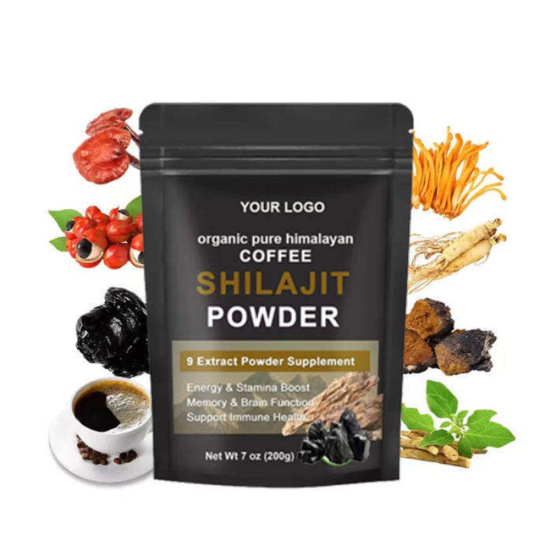 Private Label Pure Shilajit Extract Powder with Ashwagandha and Mushroom Blend for Energy and Immunity 300g