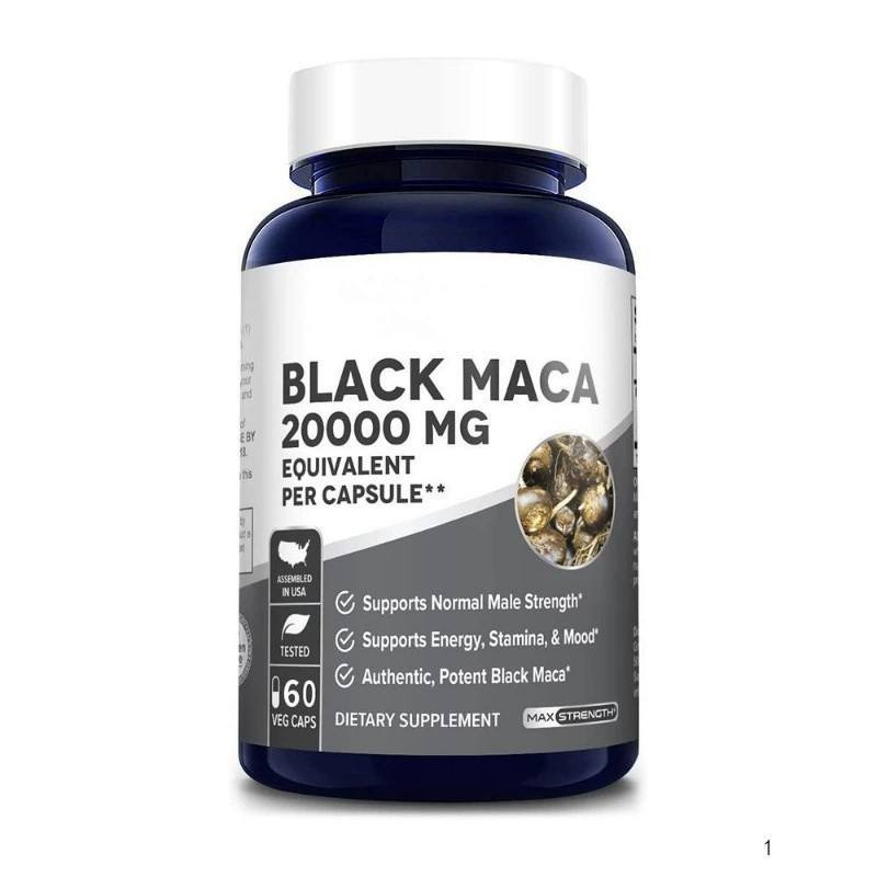 Peruvian Black Maca Capsules  Extract, Natural Energy & Stamina Booster for Men, Vegan & GMP Certified, MAXTHR Brand