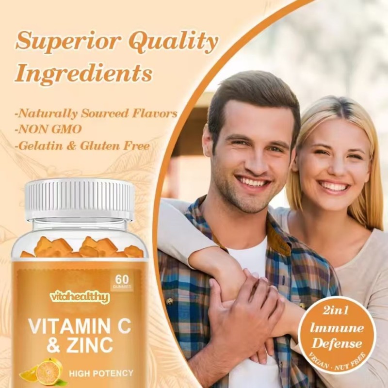 Vitamin C & Zinc Gummies 60Pcs - High Potency Immune Support & Antioxidant