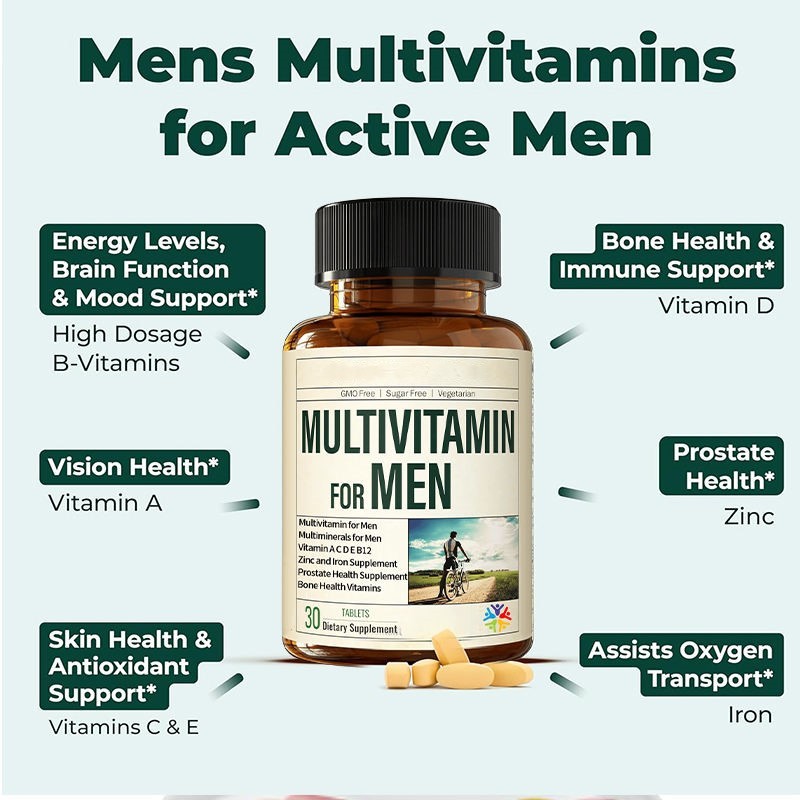 OEM Men's Multivitamin Tablets with Vitamin C, D, E, B12 & Zinc for Energy & Focus | Halal Certified