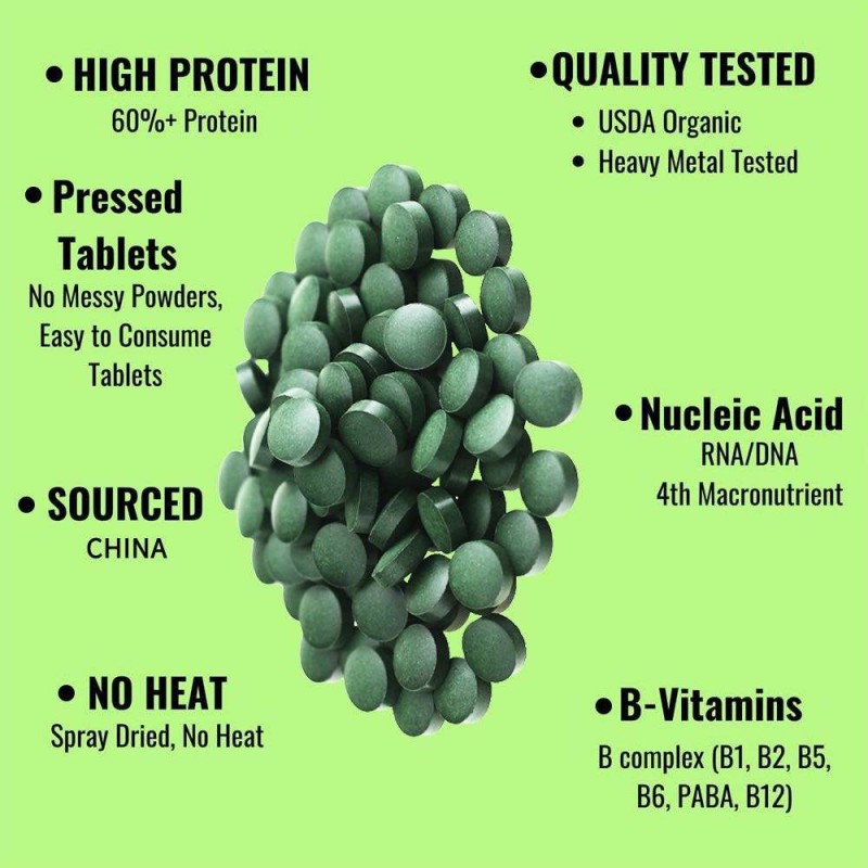 Organic Non-GMO Spirulina Tablets - Raw Superfood for Energy Boost, Immune Support & Detox