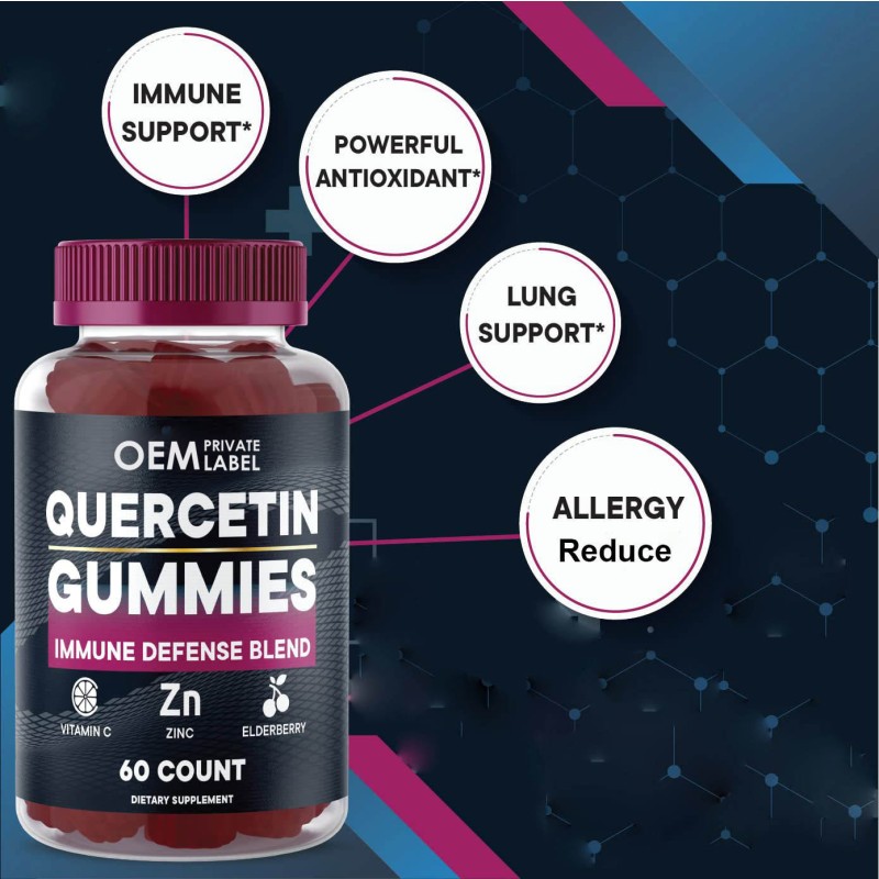 OEM Organic Sugar-Free Quercetin Gummies with Vitamin C, Elderberry & Zinc  Immune Support