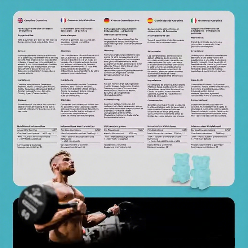 Creatine Gummies Gym Fitness Muscle Growth 3000mg Creatine Monohydrate Gummy Candy Enhance Strength