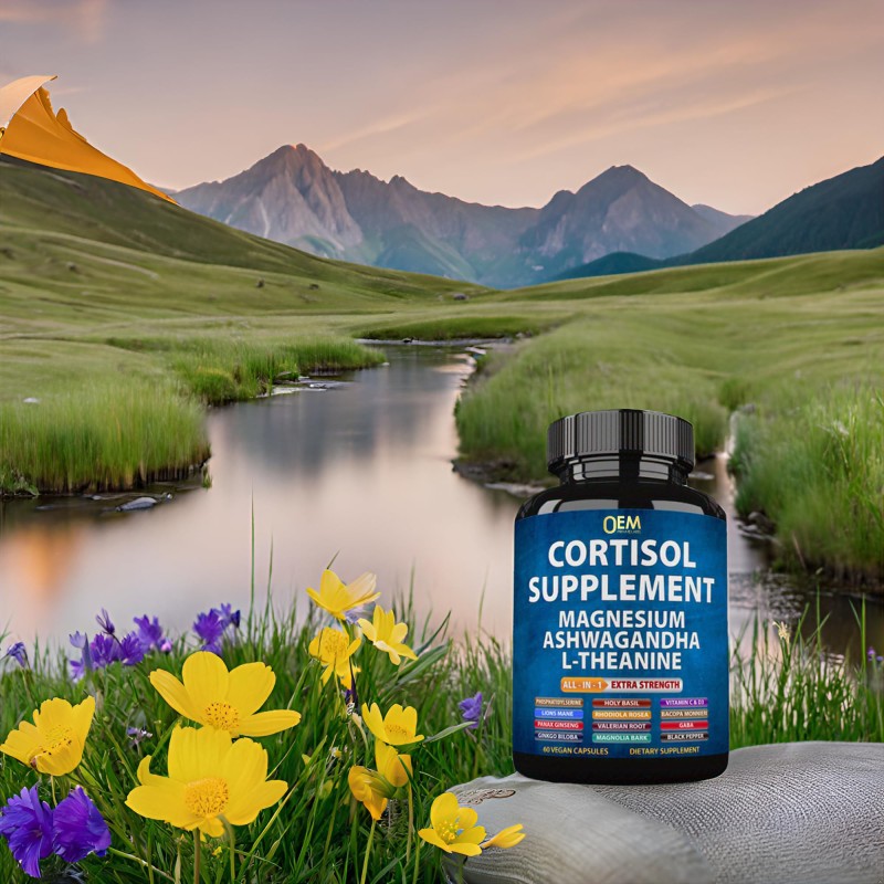 OEM Cortisol Management Herbal Capsules with L-Theanine for Detox, Sleep Support, and Stress Relief for Women
