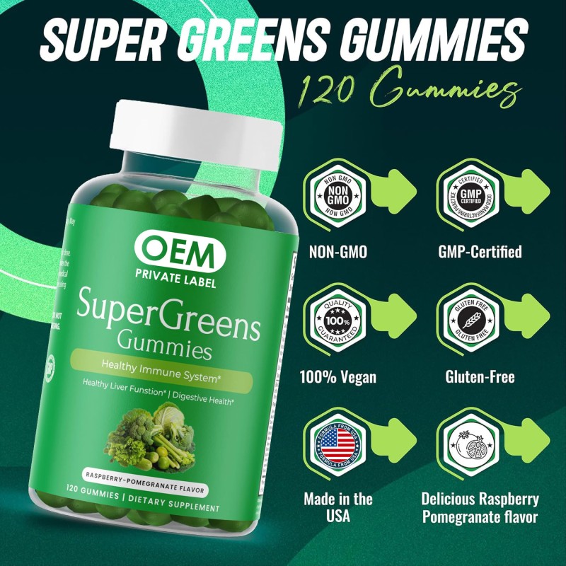 OEM  Green Superfood Gummies - Daily Supplements for Liver, Digestive Health & Immune Support