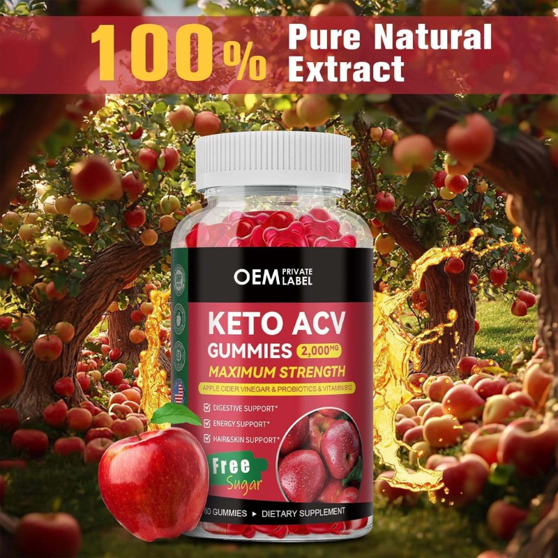OEM Premium Keto ACV Gummies - Apple Cider Vinegar for Weight Management & Flat Tummy