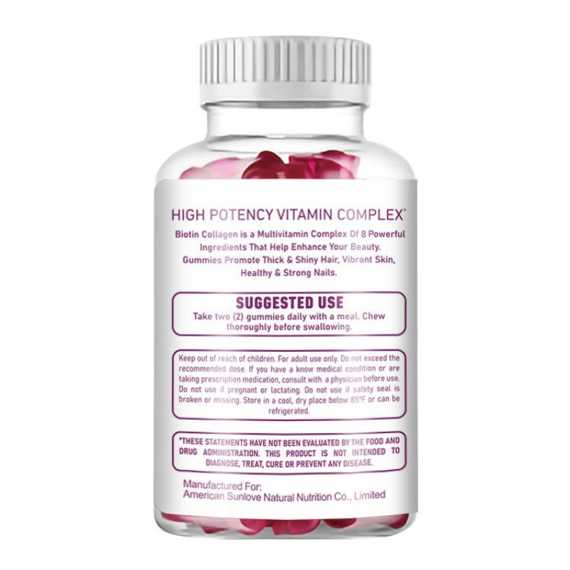 Private Label Marine Collagen Peptides Biotin Gummies for Skin, Nails & Hair Improvement