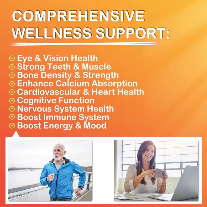 Halal Sugar-Free Vitamin ADK+B12 Gummies 60Pcs - 5000IU D3 & 2500mcg B12 for Vision & Bone