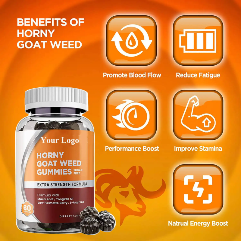 OEM/ODM Private Label Factory Supply Energy Booster Gummies with Horny Goat Weed & Maca Root for Male Enhancement