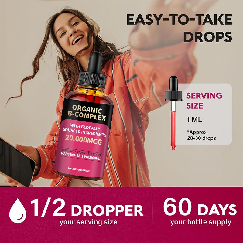 Organic B-Complex Liquid Drops (8-in-1 Formula) - Energy & Nerve Support for Daily Vitality