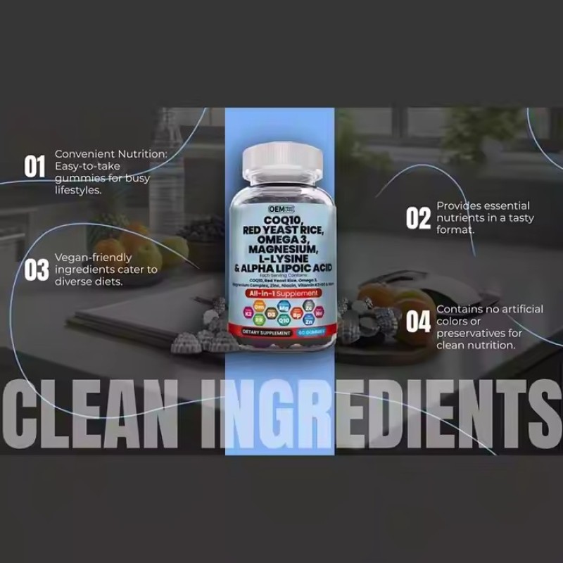 L-lysine Omega 3 Alpha Fatty Acids Coenzyme Q10 Amino Acid Gummies All in One Vegetarian Supplements Promote Overall Health