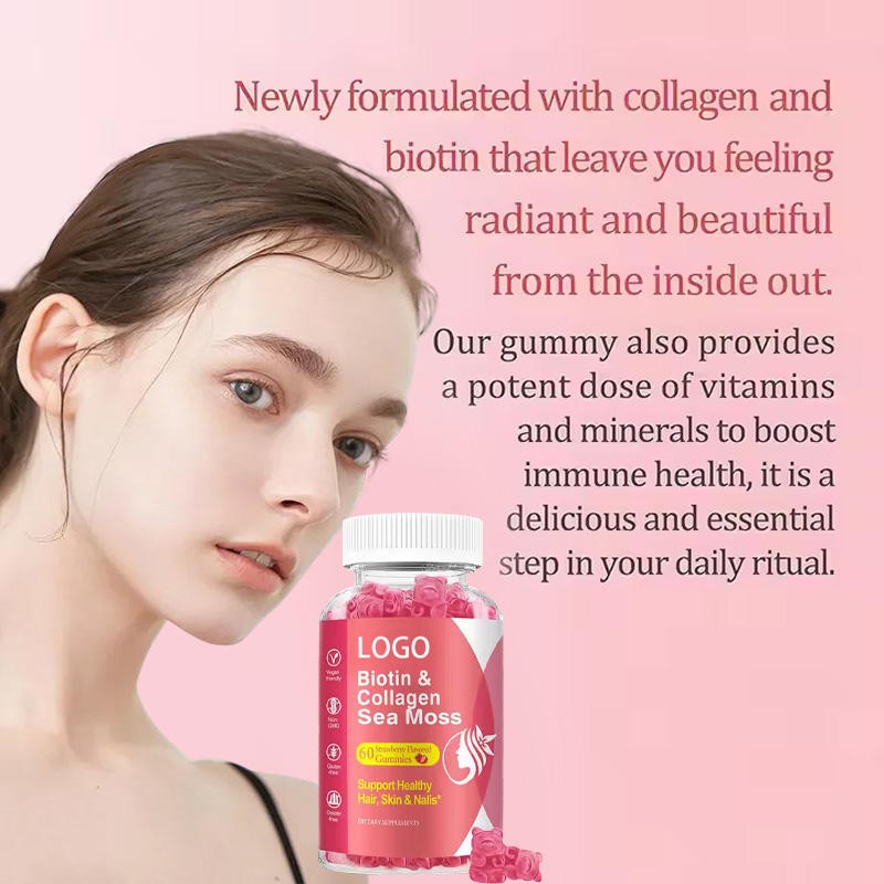 Multi-Nutrient Collagen Biotin Gummies - Strawberry Flavor for Skin Elasticity & Hair Strength