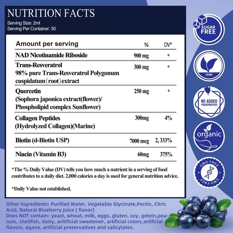 OEM NAD+ Supplements with Nicotinamide Riboside, Resveratrol, Collagen & Biotin for Anti-Aging, Skin Health & Energy Boost