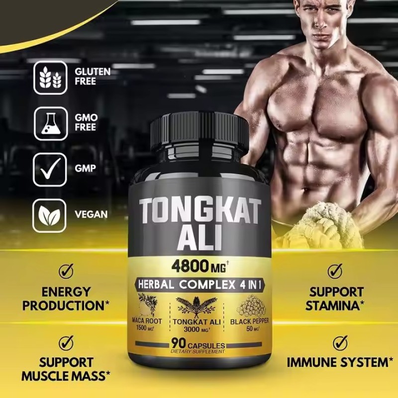 Tongkat Ali Capsules 4800MG Herbal Complex 4 in 1 with Maca Roots Energy Production Support Muscle Mass and Stamina