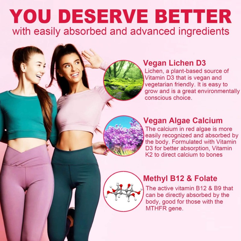 Methylated Multivitamin Gummies for Women: Vitamins A, C, D, K, Iron, Folic Acid, Improve Immunity and Replenish Energy