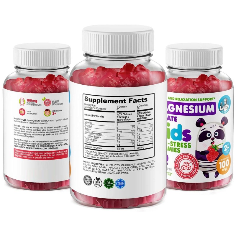 Kids C Sugar-Free Magnesium Gummies for Enhanced Focus and Calm - Magnesium Threonate & Glycinate Supplement