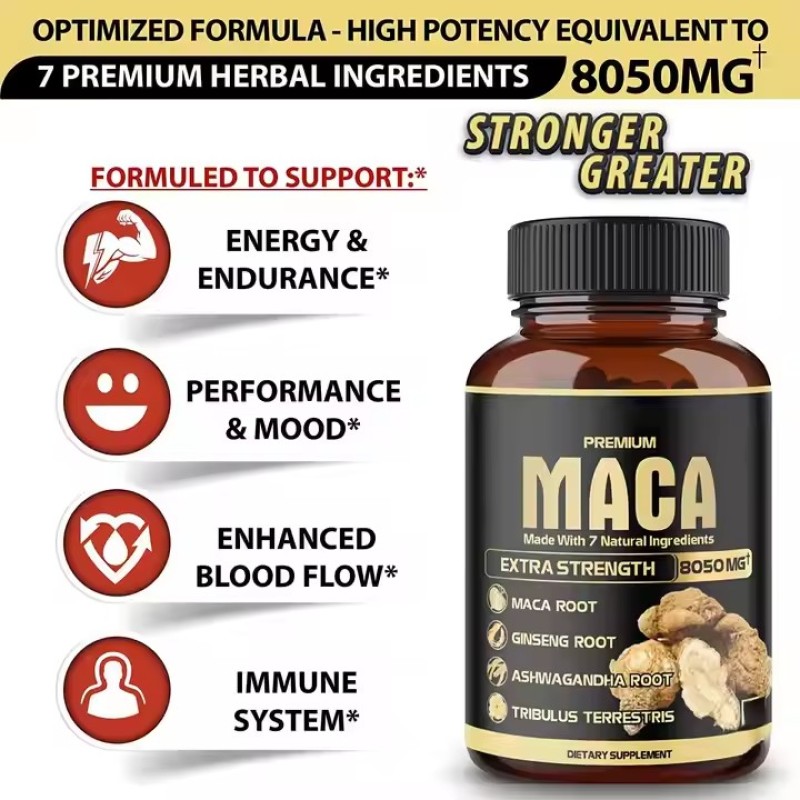 Ashwagandha & Organic Maca Root Capsules: Strong Man Herbal Supplement Designed for Adult Stamina, Hormonal Balance