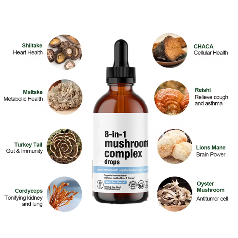 8-in-1 Mushroom Extract Drops - Lion's Mane & Reishi, Brain Boost & Immune Support