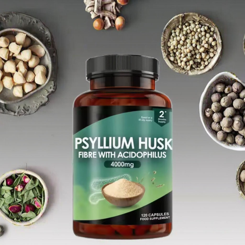 Gut Health Psyllium Husk Capsules with Probiotic Fiber for Digestive Support and Microbiome Balance 60 Capsules