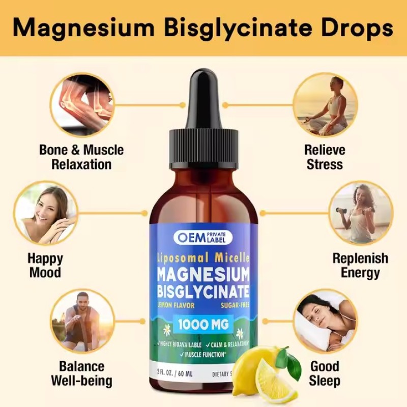 OEM Magnesium Glycinate Supplement 1000mg Liposomal Magnesium Bisglycinate Drops for Sleep, Calm, Bone & Muscle