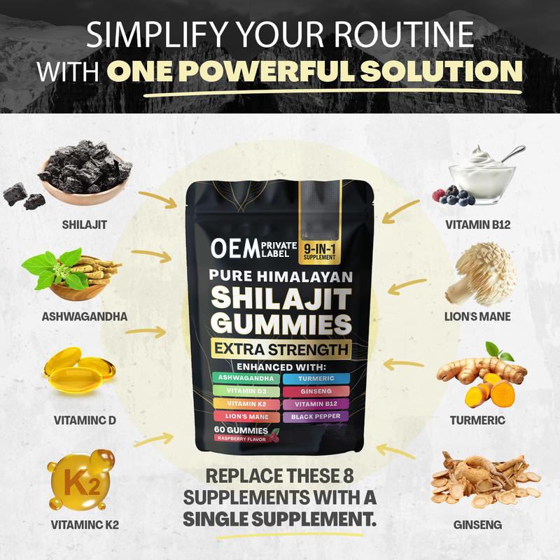 9-in-1 Shilajit Gummies with Ashwagandha & Vitamin D3 - Turmeric Ginseng Complex for Energy & Immunity