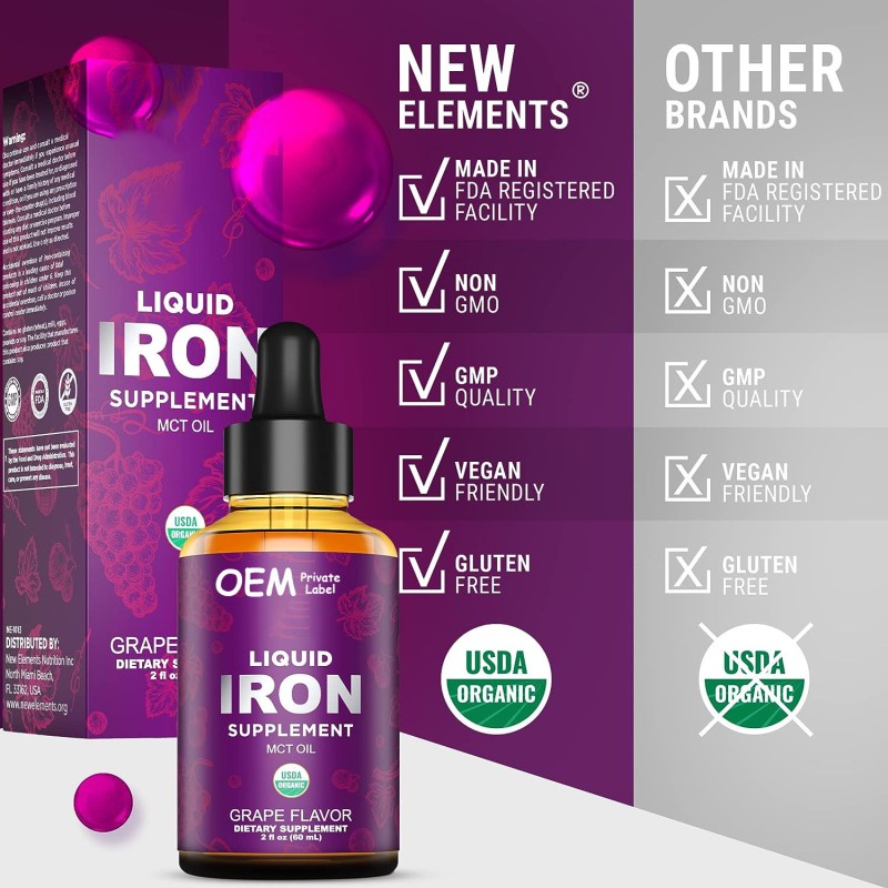 Organic Iron Liquid Drops -Ferrochel & MCT Oil, Energy Boost for Daily Vitality