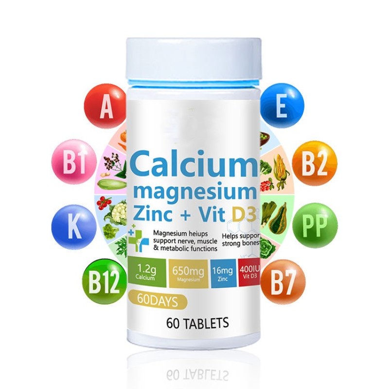 High Absorption Calcium Magnesium Zinc Tablets with Vitamin D3 & K2 - Bone Strength Support for 50+ Adults | Collagen Booster