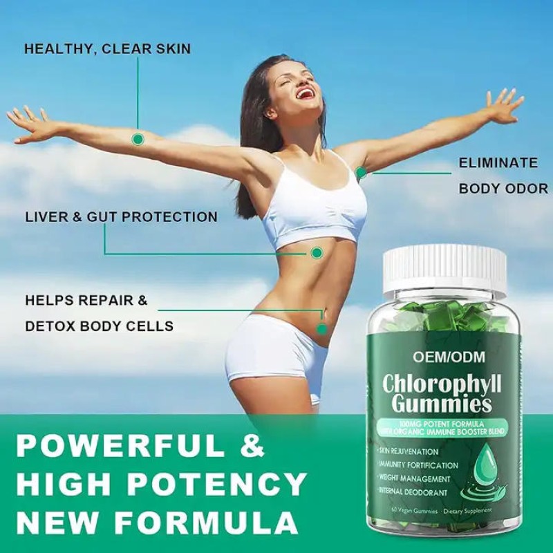 Biocaro OEM Private Label Chlorophyll Gummies for Liver Health, Immunity Boost, and Sleep Support