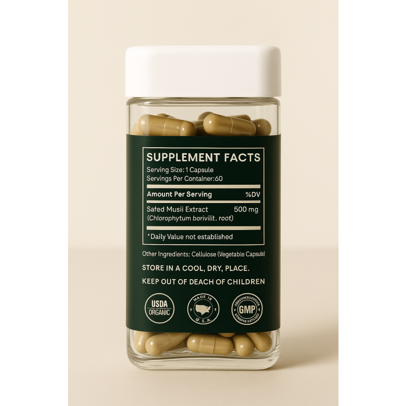 Organic SafedMusli Capsules 500mg - Herbal Root Extract for Male Vitality and Endurance - Private Label Manufacturer