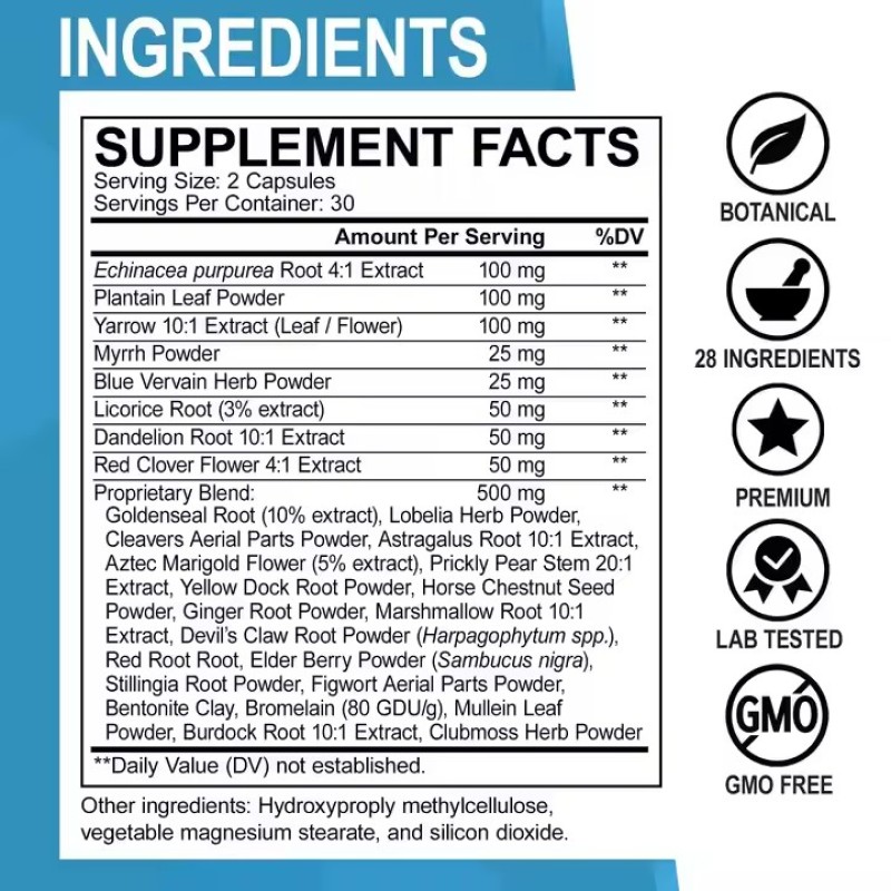 Lymphatic Drainage Capsules Supplements Support with Echinacea Ginger Dandelion Detox Lymphatic System