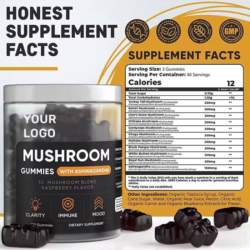 Hot Selling Mushroom Gummies for Brain Boost, Immune Support & Energy  10 Blend Formula for Men & Women