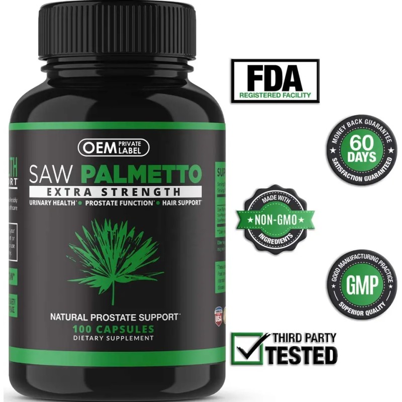Saw Palmetto Capsules Hair Loss for Men Health Supplement Private Label Prostate Extract Men Saw Palmetto Pills Max Strength
