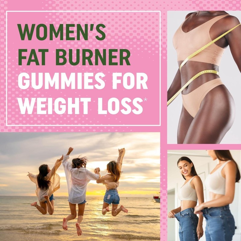 Sugar Free Women Fat Burner Gummies Apple Flavor, Weight Loss Gummies with Green Tea & Raspberry Ketones