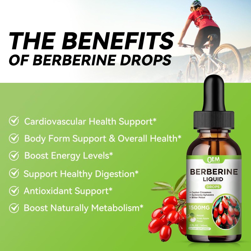 Premium Berberine Liquid Drops Custom OEM Private Label Herbal Supplement for Digestive and Heart Health