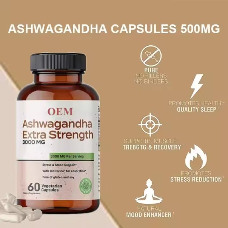 Pure Organic Supplements Halal Vegetarianism Herbal Extract Ashwagandha Extract Capsules High Content Lactone Capsule