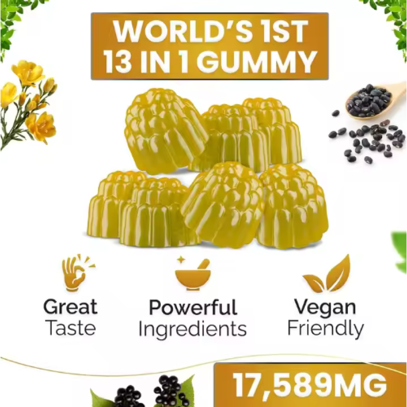 OEM Sea Moss Black Seed Oil Gummies with Elderberry, Turmeric & Bladderwrack for Energy & Detox