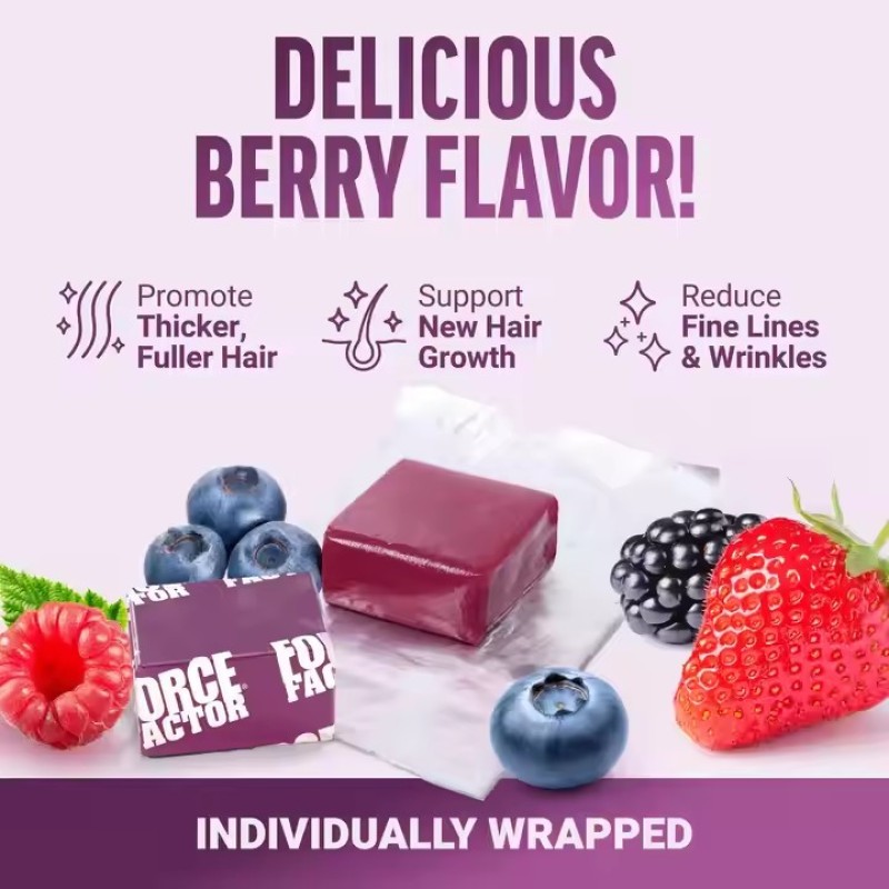 Hot-Selling Hair Growth Soft Chews with Lustriva Promote Thicker & Fuller Hair Support Hair Health Mixed Berry Flavor