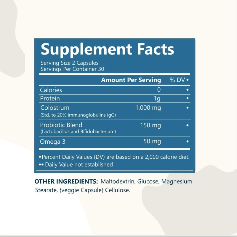 Premium Colostrum with Probiotic Blend & Omega 3 - 1200mg Per Serving Supports Gut Health, Hair Growth & Beauty