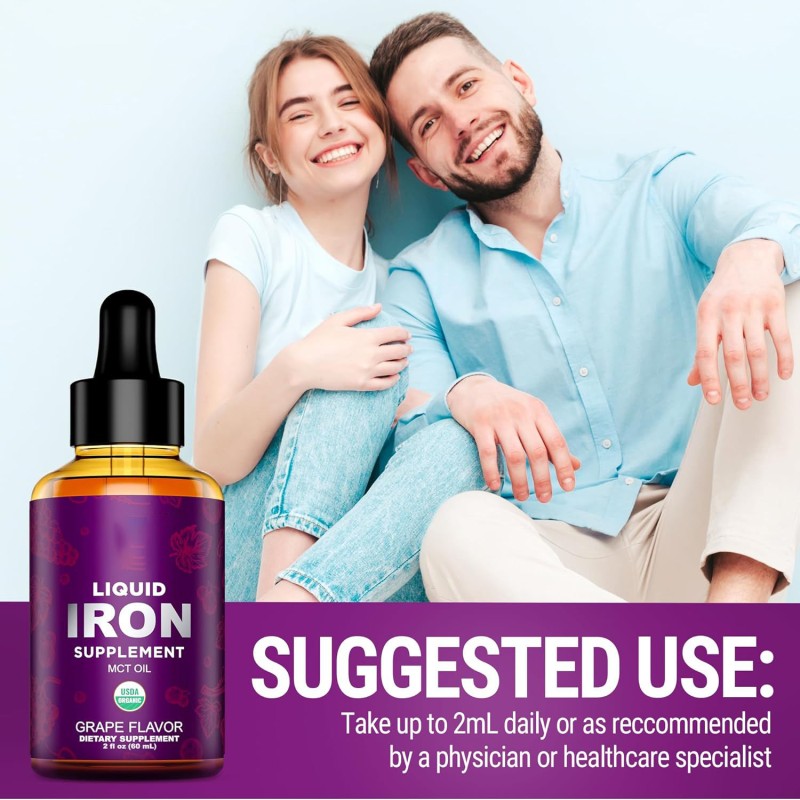 Organic Iron Liquid Drops -Ferrochel & MCT Oil, Energy Boost for Daily Vitality