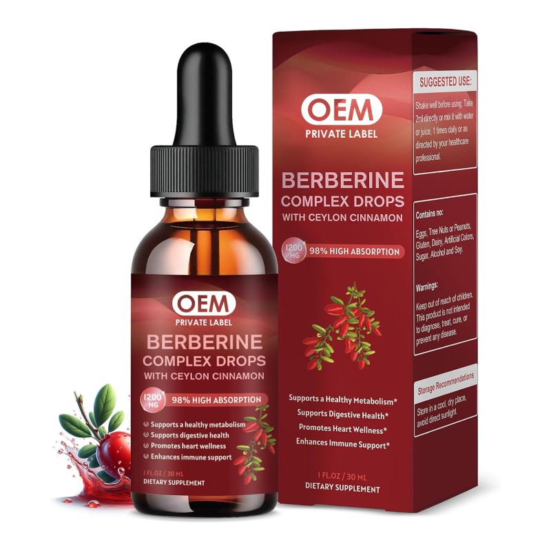 OEM Premium Berberine HCL Liquid Drops 1200mg with Organic Ceylon Cinnamon - Immune & Heart Support