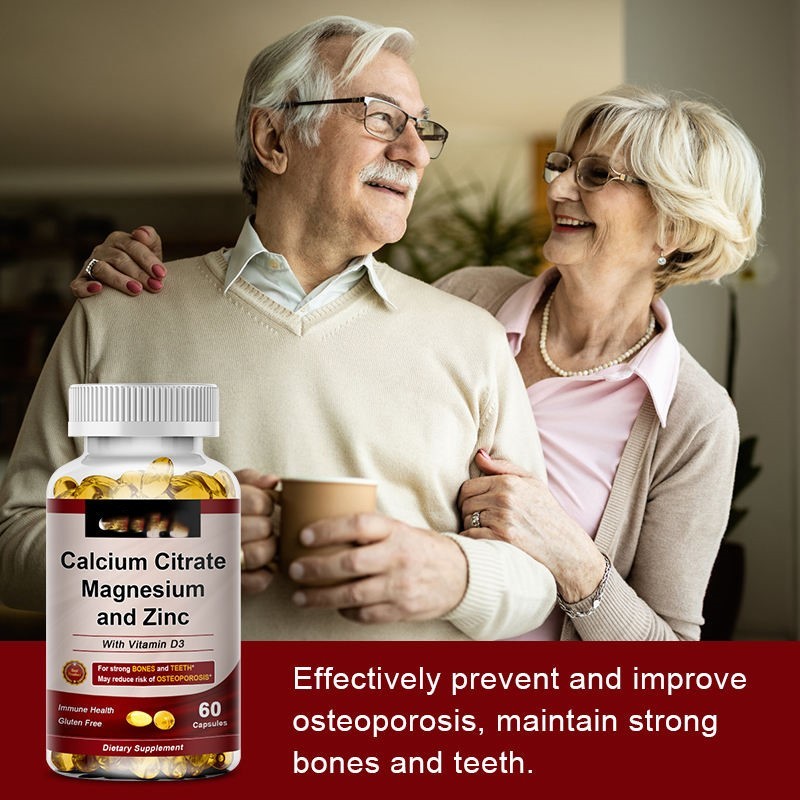 Bone Health Support Calcium Citrate Magnesium Zinc & D3 Complex - 60pcs Softgel Capsules, Gluten-Free
