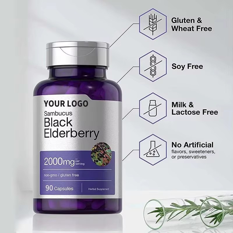 Vegetarian Supplement Black Elderberry Capsules Vitamin c and Zinc Vitamin Elderberry Supplement Immunity