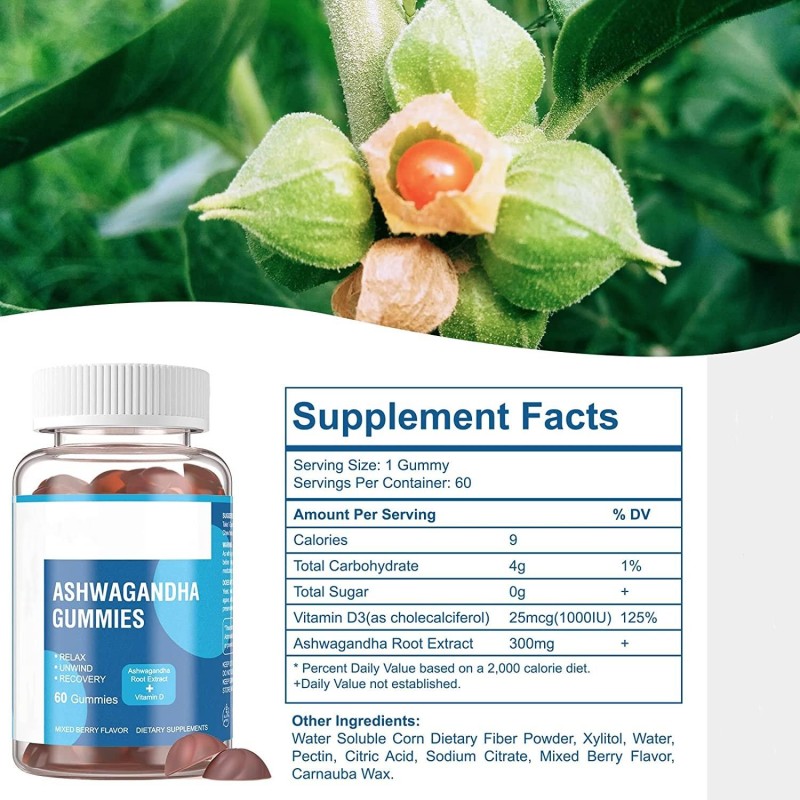 OEM Organic Plant-Based Ashwagandha Gummies - KSM-66, Gluten-Free Mood Supplements for Adults & Kids