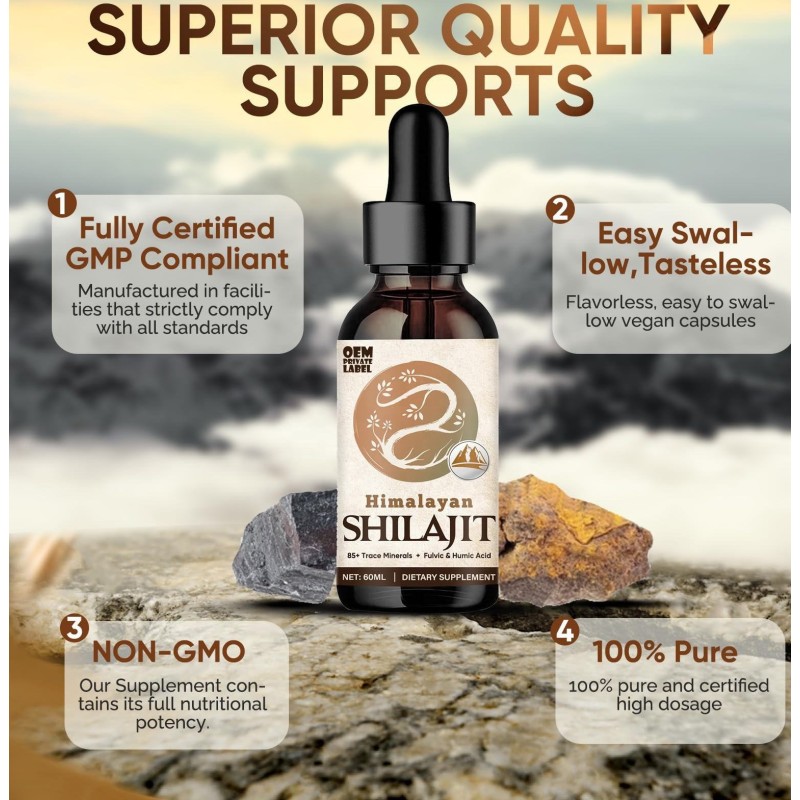 Pure Himalayan Organic Shilajit Resin Drops with 85 Trace Minerals & Fulvic Acid