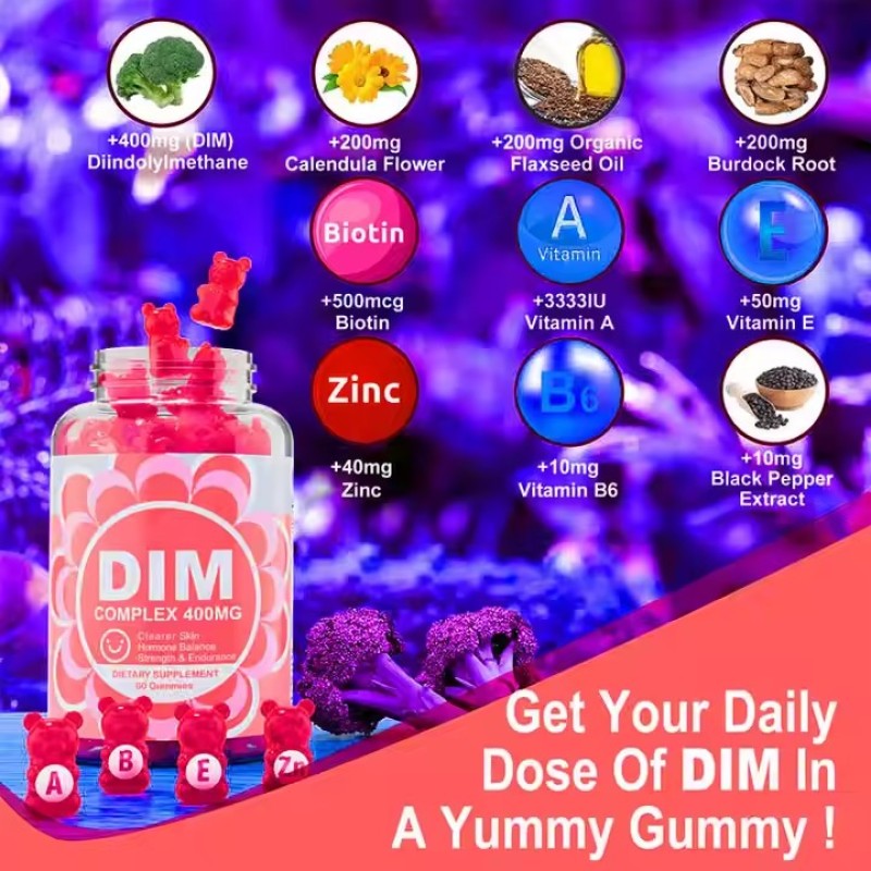 DIM Supplement Estrogen Female Hormone Improve PMS Menstrual Menopause Uterine and Ovarian protection Sugar-free Gummy Candy