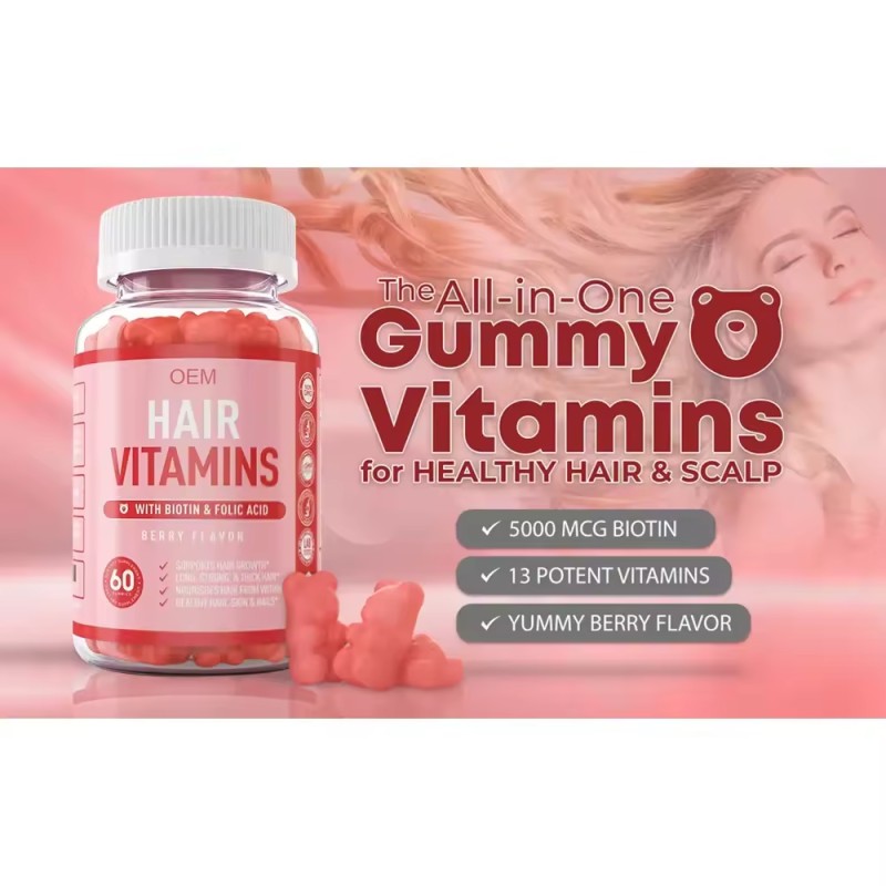 OEM  Hair Vitamins Biotin  with Vitamin C - Low Sugar Herbal Supplements for Hair and Skin for Adults