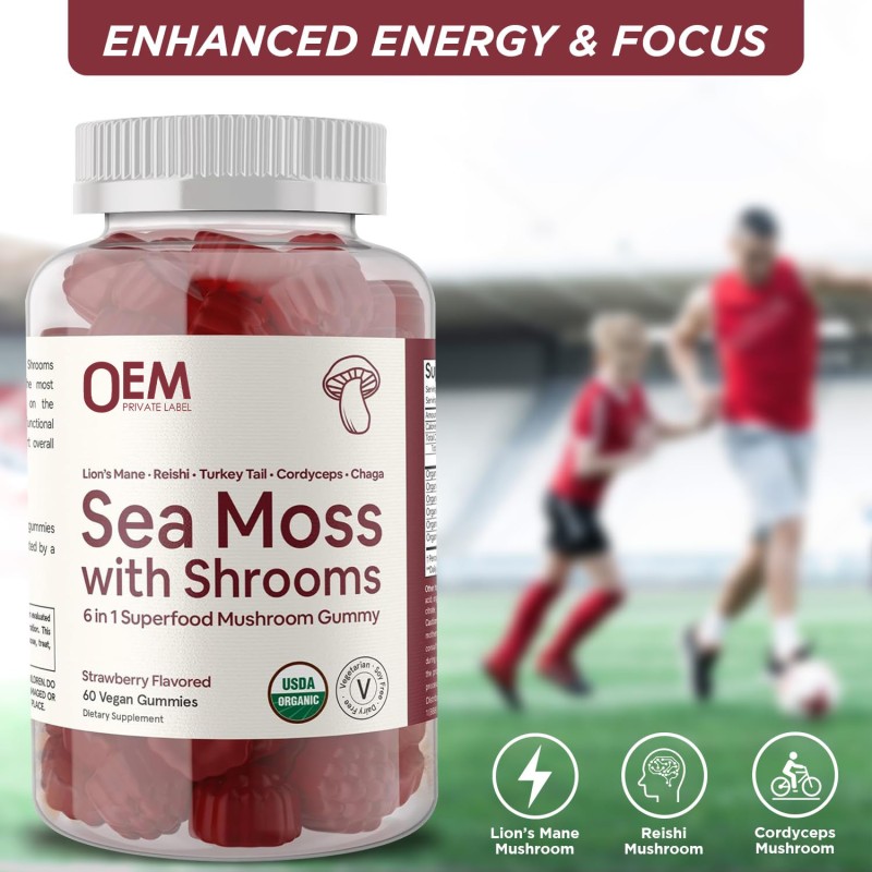 OEM Private Label Sea Moss with Shrooms Gummies - 6 in 1 Superfood Supplement