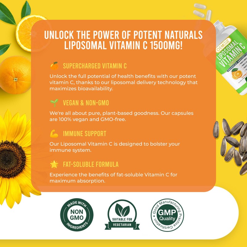 OEM High Potency 1500mg Liposomal Vitamin C Capsules  Vegan Collagen Booster