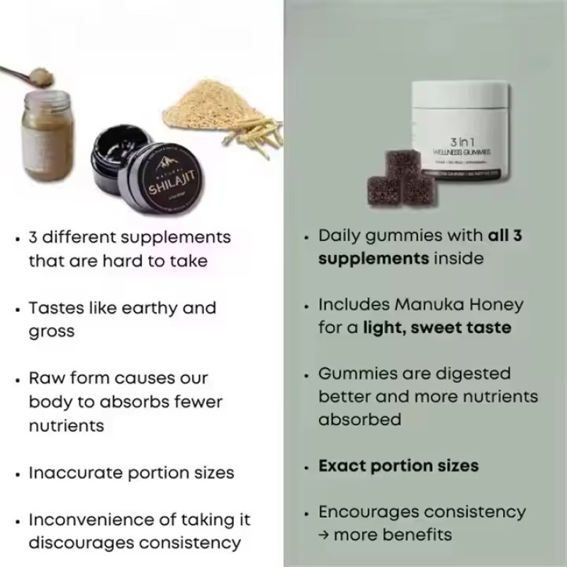 Herbal Extract Male Balance Health Shilajit Gummy with Seaweed and Ashwagandha Natural Energy Vitality